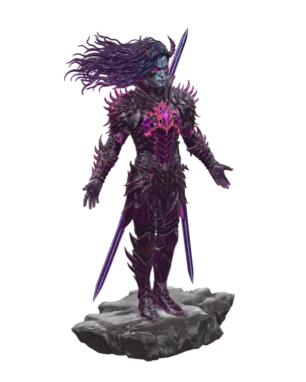 Horned demon knight with a sword, 3D model
