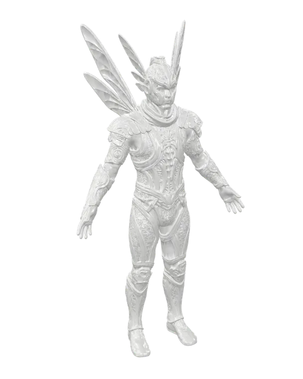 Knight with translucent dragonfly wings, 3D model