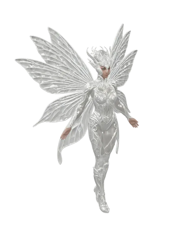 Winged fairy queen in porcelain white, 3D model