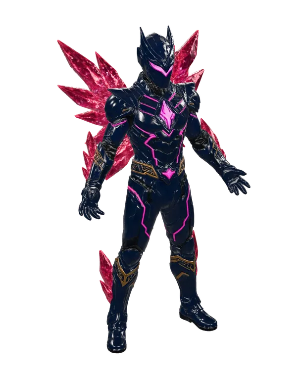 Helmeted guardian in navy armour with magenta trim, 3D model